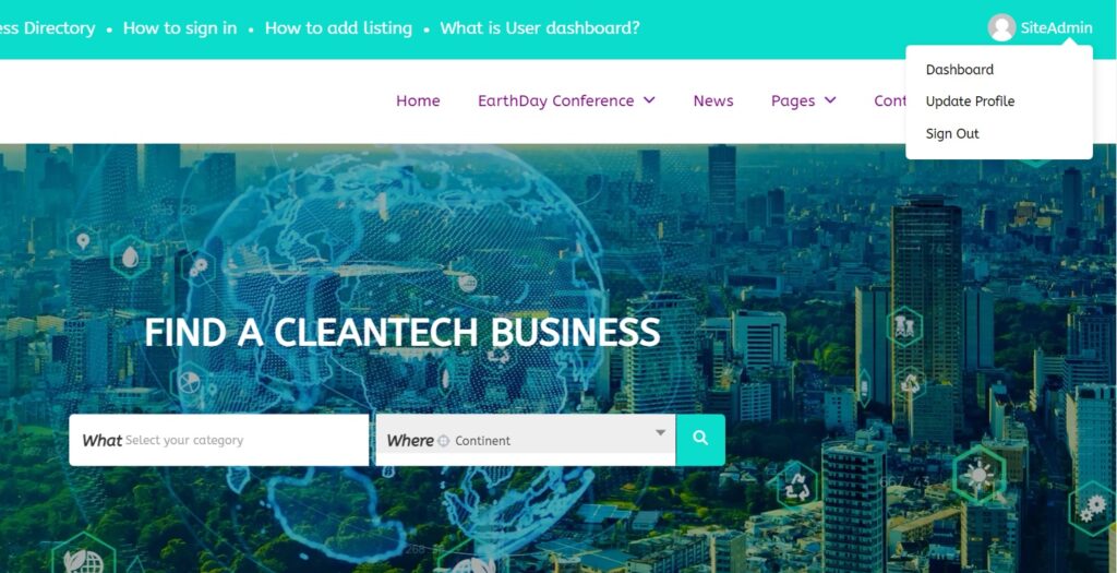 lumesmart-global-cleantech-businesss-directory-user dashboard